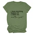 Vue détaillée d'un t-shirt femme vert olive avec imprimé texte 'i know everything' - S / Hauts / Vert olive
