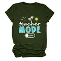 Camiseta de verano casual verde militar para mujer con estampado gráfico teacher mode off - S / Tops / Verde Militar (Texto Blanco)