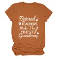 Detalle del estampado 'Retired Teachers Make The Best Grandmas' en camiseta naranja - S / Tops / Naranja Quemado (Fuente Blanca)