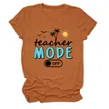 Detalle de camiseta naranja de verano con cuello redondo e impreso Teacher Mode Off - S / Tops / Naranja Quemado (Texto Negro)