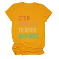 T-shirt gialla in cotone a girocollo da donna con stampa grafica colorata e vivace - Taglia S / Top / giallo senape