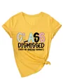 Yellow women's V-neck T-shirt featuring a 'Class Dismissed' graphic design for summer - S / Tops / Yellow