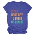 Detailansicht des melierten blauen T-Shirts mit buntem 'It's a Good Day' Spruch - S / Oberteile / Vintage-Blau