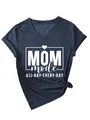 Primer plano del diseño Mom Mode en camiseta de cuello en V con tejido suave - Azul Marino (Fuente Blanca)