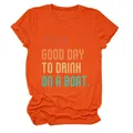 Detailansicht eines orangefarbenen T-Shirts mit vintage 'Drink on a boat' Aufdruck - S / Oberteile / Orange