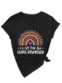 T-shirt noir à col en V avec imprimé arc-en-ciel 'I Love You All Class Dismissed' - S / Hauts / Noir
