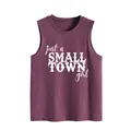 Women's casual purple sleeveless tank top with just a small town girl print detail - Fuschia