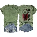 Λεπτομερές τύπωμα γυναικείου T-shirt 250 ετών με λαιμόκοψη V - S / Tops / Λαδί