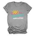 Detailed view showing the print and fabric texture of the grey Hello Summer tee - S / Tops / Dark Grey (White Letter Color Graphic)
