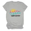 Detail of grey crew neck T-shirt with Hello Summer print for casual women's fashion - S / Tops / Light Grey (Black Letter Color Graphic)