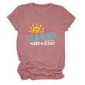 Mauve women's short sleeve T-shirt with Hello Summer and Happy Last Day graphic print. - S / Tops / Rose Gold (White Letters)