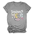Grey women's crew neck t-shirt featuring 'Teacher Mode Off' stylized graphic print. - S / Tops / Dark Gray