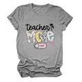 Detail view of a grey women's T-shirt featuring a Teacher Mode Off graphic print design - S / Tops / Dark Gray