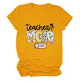 Detail of mustard yellow Teacher Mode Off short sleeve cotton T-shirt for women - S / Tops / Mustard Yellow