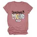 Detailansicht des teacher mode off Grafikdrucks auf einem pinken Damen-T-Shirt für den Sommer - S / Oberteile / Roségold (Schwarze Schrift)
