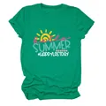 Emerald green short sleeve T-shirt with sun graphic and 'Hello Summer' text design - S / Tops / Dark Green (White Letters)