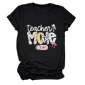 Detailansicht des schwarzen T-Shirts 'teacher MODE OFF' mit bunten Schulmustern. - S / Oberteile / Schwarz