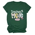 Detailansicht der 'Teacher Mode Off' Grafik auf einem dunkelgrünen T-Shirt aus Baumwolle - S / Oberteile / Vintage Grün