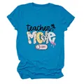 Detailansicht des blauen Damen-T-Shirts mit dem kreativen Teacher Mode OFF Druck - S / Oberteile / Seeblau