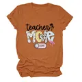Nahaufnahme eines orangefarbenen T-Shirts mit bunter Teacher Mode Off Grafik-Aufdruck - S / Oberteile / Gebranntes Orange (Schwarzer Text)