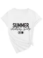 Casual women's white V-neck T-shirt featuring a trendy Summer Vacation Mode print. - S / Tops / White