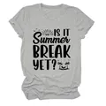 Nahaufnahme eines grau melierten Damen-T-Shirts mit dem Aufdruck Summer Break Slogan - S / Oberteile / Hellgrau