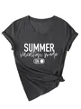 Women's V-neck T-shirt with 'Summer Vacation Mode' print in dark grey melange. - S / Tops / Black Heather Grey