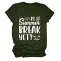 Dunkelgrünes Damen-T-Shirt mit 'Is it Summer Break Yet?' Grafik und Palmenmotiven. - S / Oberteile / Armeegrün
