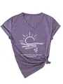 Purple V-neck T-shirt with Forever Chasing Sunsets print and knotted hem detail - Purple (White Font)