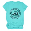 T-shirt décontracté turquoise à col rond pour femme avec imprimé Lake slogan - S / Hauts / Bleu Eau Profonde (Police Noire)