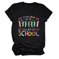 Women's black t-shirt featuring colorful last day of school crayon graphic design - S / Tops / Black
