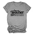 Dettaglio della stampa grafica Teacher su una comoda maglietta in cotone grigio a girocollo - Taglia S / Top / Grigio Scuro (Carattere Nero)