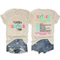 Vues détaillées de l'avant et de l'arrière du t-shirt beige Teacher Freedom Tour. - S / Hauts / Sable (Imprimé Noir)