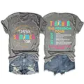 Vue détaillée du t-shirt gris Teacher Freedom Tour pour femmes et du short en jean - S / Hauts / Gris foncé (Impression blanche)