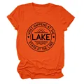 Détail de l'imprimé graphique noir sur le thème du lac sur un t-shirt en coton orange - S / Hauts / Orange (Police Noire)