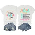 Leraar De Vrijheid Tour dames wit T-shirt met creatieve voor- en achterkant opdruk - S / Tops / Wit (Zwarte Print)