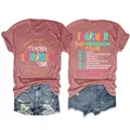 Detail van rood gemêleerd Teacher Summer Tour T-shirt met print op voor- en achterkant - S / Tops / Roségoud (Witte Print)