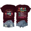 Voor- en achteraanzicht van het Teacher Freedom Tour grafisch T-shirt voor dames in bordeaux - S / Tops / Wijnrood (Witte Print)