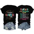 Teacher Summer Tour T-shirt met prints op voor- en achterkant en grappige vakantielijst - S / Tops / Zwart