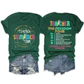Voor- en achterkant detail van groen Teacher The Freedom Tour grafisch shirt voor dames - S / Tops / Vintage Groen