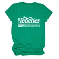 T-shirt verde da insegnante con slogan bianco e comodo scollo rotondo per donna - Taglia S / Top / Verde Scuro