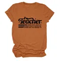 Dettaglio della grafica retrò Teacher stampata su una maglietta arancione a girocollo - Taglia S / Top / arancio bruciato (scritta nera)