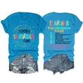 Blauw Teacher Summer Tour T-shirt met achterkant opdruk en denim shorts set - S / Tops / Meerblauw (Zwarte Afdruk)