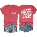 Voor- en achteraanzicht van rood T-shirt met V-hals en tekst 'If you ain't first' - Rood (Witte Print)
