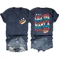 Damen T-Shirt mit V-Ausschnitt und lustigem 4. Juli Hotdog-Aufdruck Vorder- und Rückseite - Marineblau