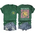 Stylish green V-neck t-shirt with Boat Waves Sun Rays print and denim shorts set for women - Vintage Green