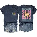 Front and back detail of women's V-neck T-shirt with Boat Waves Sun Rays print - Navy Blue