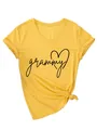 T-shirt gialla casual scollo a V da donna con stampa grammy e cuore dettaglio nodo - Taglia S / Top / Giallo