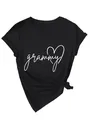 Detalle de camiseta negra con cuello V y diseño de grammy con corazón en blanco - S / Tops / Negro