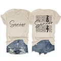 Detailed front and back views of the Senior Class of 2027 beige short sleeve t-shirt - S / Tops / Sand